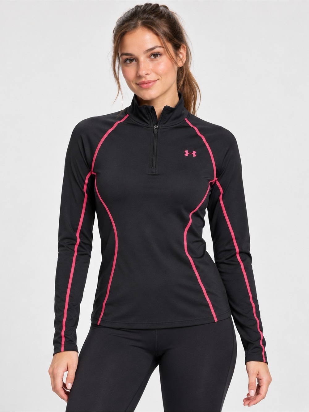 Under Armour Black Half-Zip Training Top with Pink Stitching